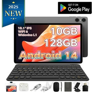 �y2025�V�o��Android 14�^�u���b�g�z�^�u���b�g10�C���`wi-fi���f�� 10GB+128GB+1TB�g�� �A���h���C�h14�^�u���b�g8�R�A1.8Ghz WiFi 6+BT5.4 Widevine L1 6000mAh+Type-C�[�d 2in1�^�u���b�g �L�[�{�[�h/�}�E�X/�ی�P