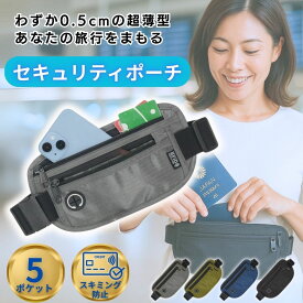 セキュリティポーチ スキミング防止 バッグ 海外旅行 盗難防止 飛行機 パスポート ボディバッグ 薄い 貴重品 管理 財布 服の下 隠せる 防犯 マネーベルト 薄型 耐水 ウエストポーチ トラベル ポーチ メンズ レディース 男性 女性 旅行用 ポーチ