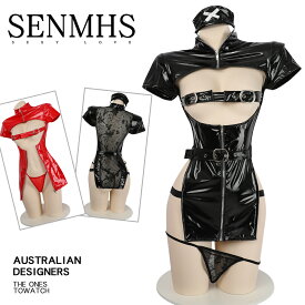 SENMHS ナース コスプレ セクシー PU革 ナース服 制服 ボンデージ 看護婦 nurse 萌え ミニ丈スカート ランジェリー コスチューム レディース ハロウィン 仮装 衣装 撮影会 レッド ブラック