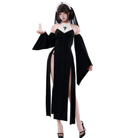 【即納】SENMHS シスター コスプレ セクシー 可愛い 修道女 聖女 牧師 宣教師 修道服 教会 聖歌隊 十字架 メイド ベビードール ランジェリ コスチューム コ レディース 女性用 仮装 撮影 ハロウィン ブラック
