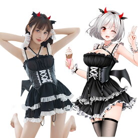 【1000円OFFクーポン配布中】SENMHS メイド服 コスプレ セクシー 可愛い 小悪魔 ワンピース ベビードール ランジェリー ロリータ ハロウィン 仮装 レディース ブラック ストッキング付き