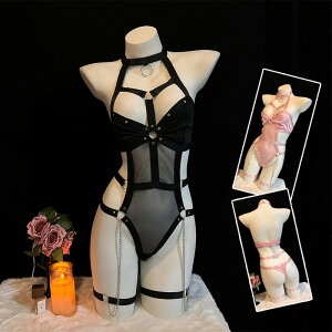 【即納】 SENMHS セクシー ランジェリーセット レース×ハイレグ ボンテージ風 ビスチェ レオタード コスプレ衣装 レディース ワンサイズ ピンク ブラック