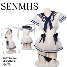 【即納】SENMHS コスプレ セクシー セーラー服 シースルー 学生服 ベビードール 可愛い 萌え下着 えちえち ランジェリー 制服 衣装 女子高生 アニメ コスチューム 仮装 撮影 ハロウィン イベント 仮装 トップス ミニスカート Tバック 3点セット