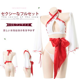 【即納】SENMHS 巫女 セクシー コスプレ みこ えろい 下着 ビキニ ミニ丈 巫女ガール 忍者 着物 和装 時代劇 アニメ コスチューム レディース 可愛い お正月 節分 イベント 仮装 赤