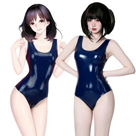 【予約】SENMHS スクール水着 コスプレ PUレザー風 セクシー レオタード ハイレグ 光沢 ボディスーツ レディース コスチューム ネイビー 仮装 撮影会 イベント 衣装