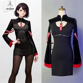 【スーパーSALE半額】SENMHS 小悪魔風 コスプレ ワンピース セクシー PUレザー 長袖タイトドレス フロントジッパー仕様 アニメ風 ランジェリー レディース ブラック Mサイズ