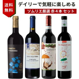 イタリア赤ワイン 飲み比べセット イタリア 750ml 4本セット　プリミティーヴォ / サンジョヴェーゼ / コルヴィーナ / モンテプルチアーノ　ワインセット