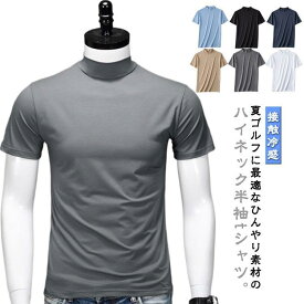メンズ tシャツ 春 吸汗速乾 カットソー 半袖 ハイネックシャツ 夏 接触冷感 半袖 ゴルフインナーシャツ 夏 トップス ゴルフウェア 無地 モック