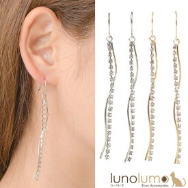 ピアス レディース ラインストーン ゴールド シルバー ウェーブ 螺旋 ロングピアス PI