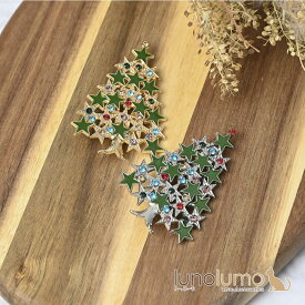 【メール便送料無料】クリスマス ブローチ クリスマスツリー キラキラ ラインストーン 星 シルバー ゴールド プレゼント B