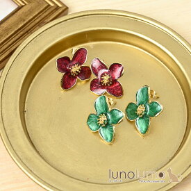 【メール便送料無料】ピアス レディース 花 フラワー 緑 赤 ゴールド メタル 大人可愛い プレゼント シルバー925 PI