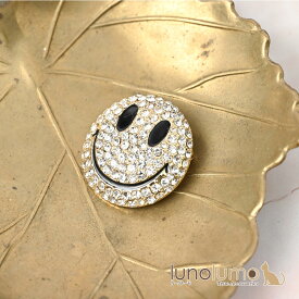 ブローチ レディース ニコちゃん スマイリー スマイル キラキラ ラインストーン ゴールド 可愛い BR