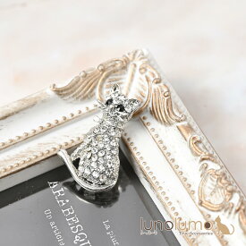 【メール便送料無料】ブローチ レディース 猫 ネコ ねこ 子猫 キラキラ ラインストーン シルバー 可愛い プレゼント BR