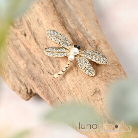 【メール便送料無料】ブローチ レディース とんぼ トンボ 蜻蛉 パール キラキラ ラインストーン ゴールド プレゼント BR