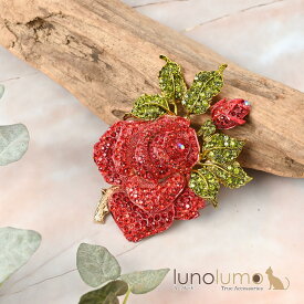 ブローチ 薔薇 バラ 赤 赤バラ ローズ キラキラ ラインストーン 高級感 エレガンス プレゼント BR