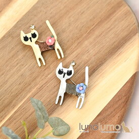 ブローチ レディース 猫 ネコ ねこ 猫雑貨 花 フラワー 艶消し ゴールド シルバー プレゼント BR