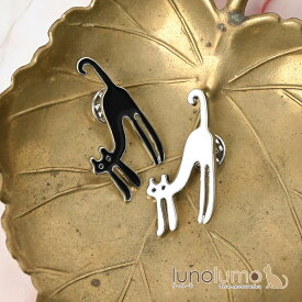 ピンバッチ ラペルピン ピンブローチ レディース 猫 ネコ ねこ 黒猫 白猫 伸び プレゼント BR