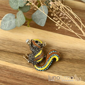 ブローチ レディース リス シマリス きのみ パール 収穫祭 秋 キラキラ ラインストーン 可愛い BR