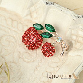 ブローチ レディース りんご リンゴ 林檎 収穫祭 キラキラ ラインストーン プレゼント BR