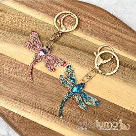 キーホルダー バッグチャーム レディース とんぼ トンボ ピンク 青 ラインストーン キラキラ KH