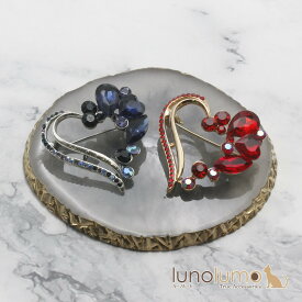 ブローチ レディース ハート 赤 青 キラキラ ラインストーン ビジュ バレンタイン プレゼント BR