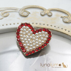 ブローチ レディース ハート パール ゴールド 白 赤 可愛い バレンタイン プレゼント BR