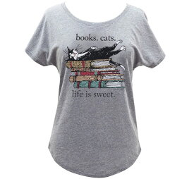 [Out of Print] Books. Cats. Life Is Sweet. Womens Relaxed Fit Tee (Heather Grey) (Edward Gorey illustration)