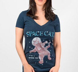 [Out of Print] Ruthven Todd / Space Cat V-Neck Tee (Midnight Navy) (Womens)