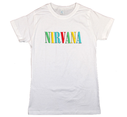 ニルヴァーナ ロック アーティスト バンドTシャツ 激安特価品 Nirvana Colorful White Womens Tee 春の新作 Logo