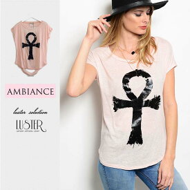 【SS20】【メール便可】〈AMBIANCE〉アンクプリントバックカットアウトTシャツ/インポートトップス 海外インポート LA 西海岸 20代 30代 40代 プチプラ クーポン対応 4580