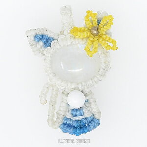 マクラメ マクラメ編み ブルームーンストーン マザーオブパール ストラップ ねこネコ 猫 天然石 パワーストーン プレゼント 開運 ギフト