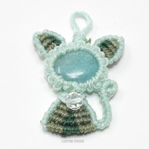 マクラメ マクラメ編み アマゾナイト クォーツ ストラップ付き ねこネコ 猫 にゃんこ 天然石 パワーストーン プレゼント 開運 ギフト