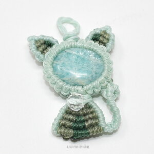 マクラメ マクラメ編み アマゾナイト クォーツ ストラップ付き ねこネコ 猫 にゃんこ 天然石 パワーストーン プレゼント 開運 ギフト