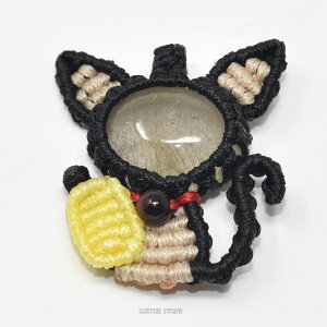 マクラメ マクラメ編み ルチルクォーツ タイガーアイ マクラメねこ ストラップ付き 開運 ねこネコ 猫 にゃんこ 天然石 パワーストーン プレゼント 開運 ギフト