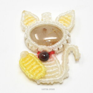 マクラメ マクラメ編み ルチルクォーツ タイガーアイ 開運 ストラップ付き ねこネコ 猫 にゃんこ 天然石 パワーストーン プレゼント 開運 ギフト