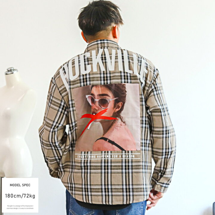 楽天市場】長袖シャツ メンズ バックプリント ガールズフォト ロゴ 