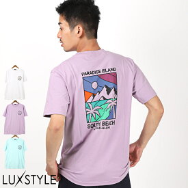 Tシャツ メンズ 半袖 バックプリント サーフ イラスト ロゴ プリント【サーフイラストバックプリント半袖Tシャツ】メンズTシャツ 半袖Tシャツ カットソー クルーネック ヤシの木 パームツリー カジュアル サーフ ビター系 BITTER aa-1491