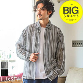 ▲送料無料▲ 長袖シャツ メンズ 総柄 ビッグシルエット【透かし編みバルファレース長袖BIGシャツ】メンズシャツ カジュアルシャツ レギュラーカラー レース編み ルーズ 透け感 カジュアル ストリート アーバン 春 夏 ユニセックス aa-2416