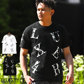 ▲送料無料▲ Tシャツ メンズ 半袖 ロゴ タイダイ アップリケ モノトーン【LUXE/R(ラグジュ)モノトーンタイダイロゴ貼り付けTシャツ】メンズTシャツ 半袖Tシャツ クルーネック ムラ柄 ビッグロゴ ホワイト ブラック ストリート 韓国 aa-2537