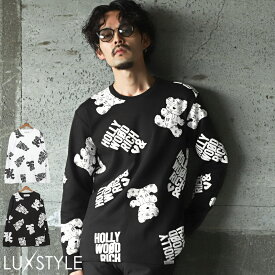 ▲送料無料▲ ロンT メンズ レディース 長袖 Tシャツ ベア プリント ロゴ 総柄【Hollywood rich.&(ハリウッドリッチ)総柄パンクベアーロンT】トップス カットソー クマ テディベア 発泡プリント カジュアル ストリート ユニセックス aa-2900