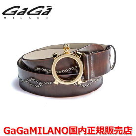 【国内正規品】GaGa MILANO ガガミラノ Men's Ladies/メンズ レディース スタッズベルト YG×イエローストーン ブラウン/茶　40mm