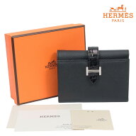 【返品OK】【新品未使用】HERMES ベアン コンビネ ヴォーエプソン アリゲーター ブラックシルバー金具 B…
