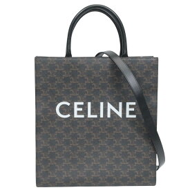 CELINE セリーヌトリオンフ ミディアム バーティカルカバ PVC×レザー 2WAYハンドバッグ ブラック　A4【中古Aランク】