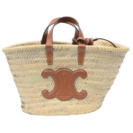 【新品同様】CELINE セリーヌ トリオンフ パニエ ラフィア トートバッグ 2WAYハンドバッグ ブラウン激安 最安 本物 正規品保証【中古Aランク】