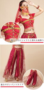 アラジン ジャスミン風 ベリーダンス 衣装 セットアップ レディース 大人 アラビアン 仮装 コスチューム 衣装 ダンス練習着 レッスン着 コスプレ ハロウィン 半袖 ショート丈トップス ロン