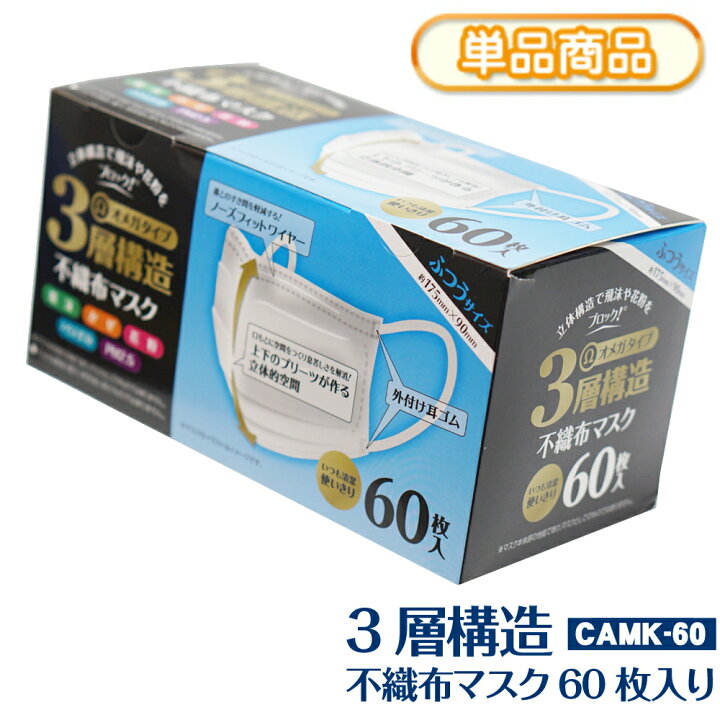 楽天市場】マスク 不織布 使い捨て 60枚入り JIS規格適合番号 取得商品 
