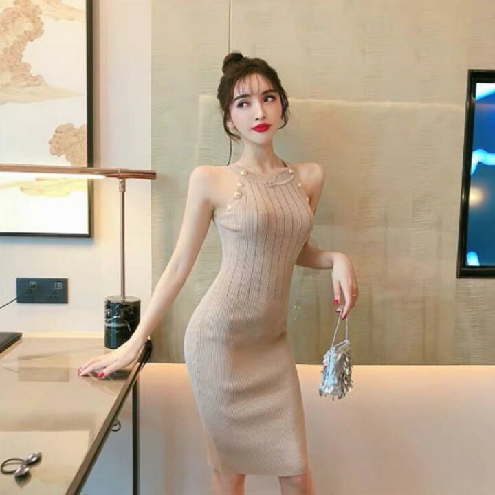 楽天市場】 ワンピース ニットワンピ セクシー ノースリーブ タイト 春 
