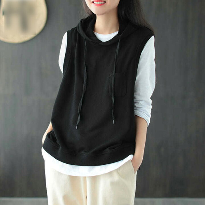 楽天市場】ノースリーブパーカー ベスト パーカー プルオーバー  