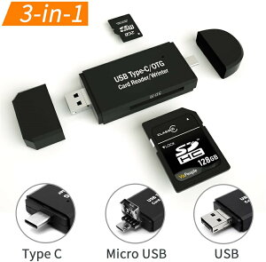 yType-C/Micro usb/USB 3in1zJ[h[_[ SD USB}`J[h[_[ OTG SD/Micro SDJ[hΉ f[^] Type-C/USBڑ p\R/^ubg/Windows/Macbook/Xperia/Samsung/Huawei/