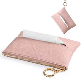 ポケットティッシュケース 2WAY収納（ティッシュ+小物） ソフト防水PU 車内/登山用 15×10.5cm アプリコットピンク